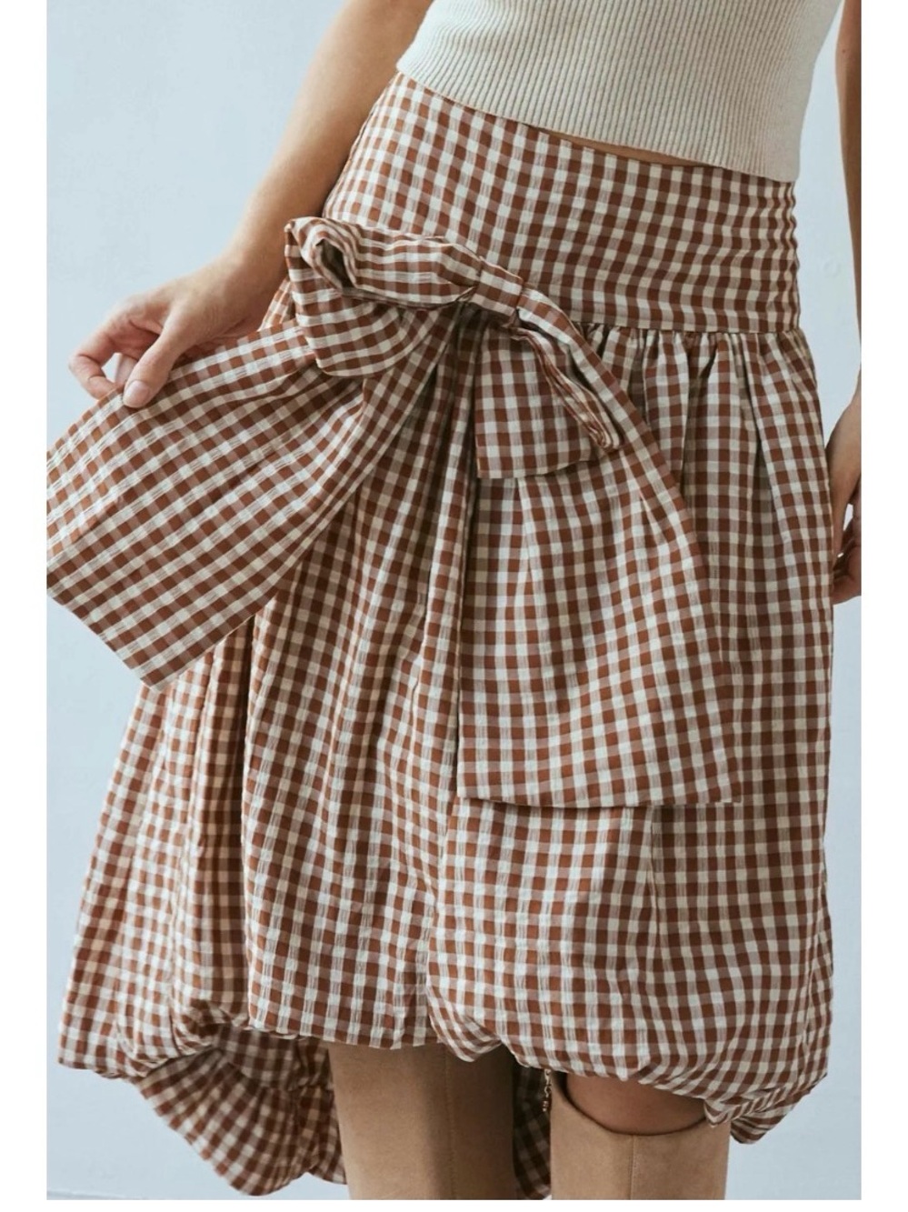 For Love & Lemons Gingerbread Gingham Midi Skirt